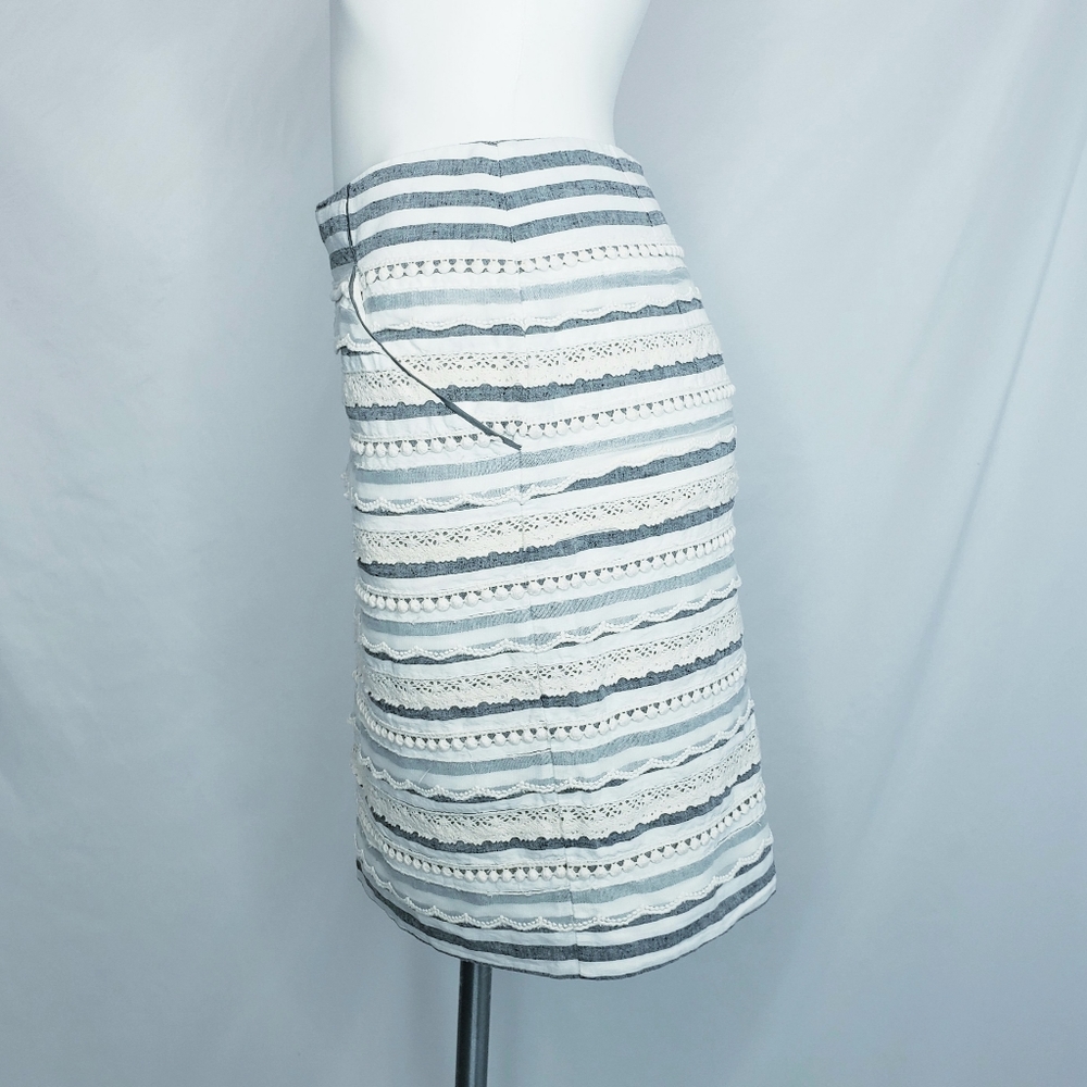 Tabitha Cream and Gray Lace-Striped Mini Skirt - Picture 6 of 10